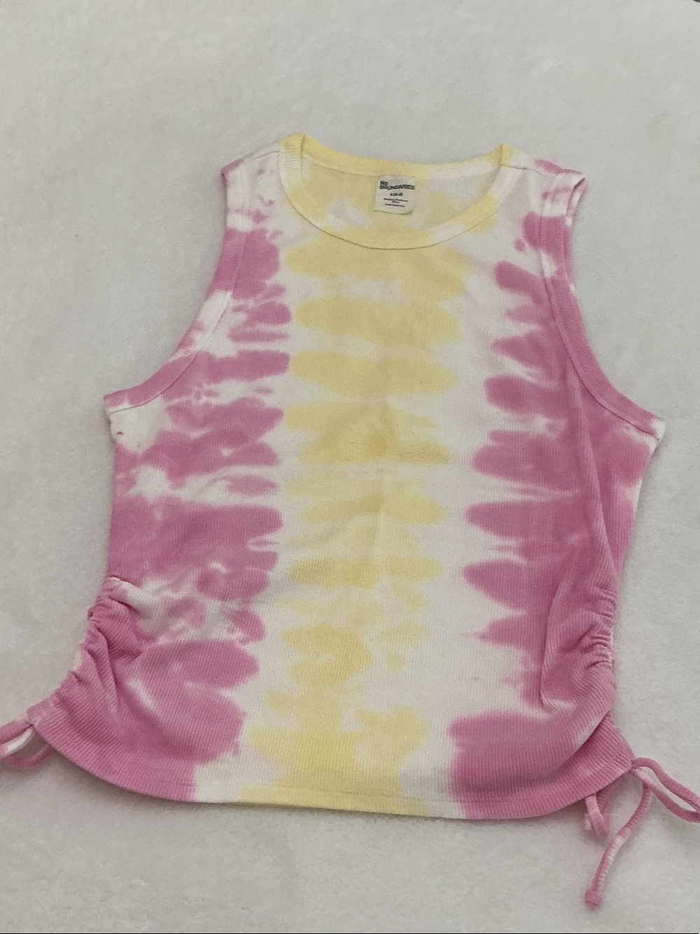 No Boundaries Pink & Yellow Tie-Dye Ribbed Tank with Side Drawstrings